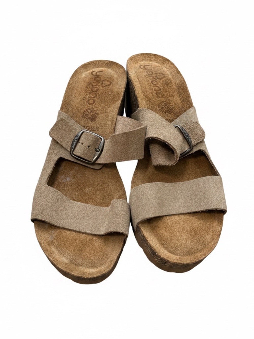 YOKONO size 8 Leather Slide Sandals with Adjustable Buckle in Brown SPAIN